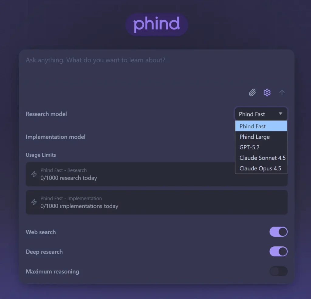 Phind AI Search Engine Homepage