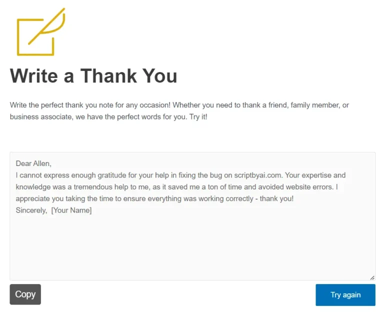 Thankyounote app result