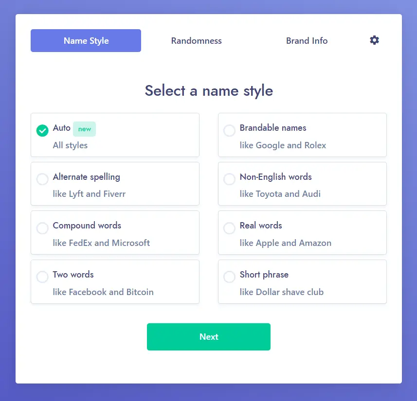Namelix AI Business Name Generator Style