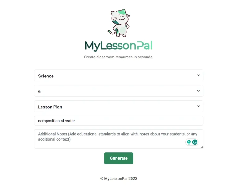 AI-Powered Classroom Resource Generator MyLessonPal