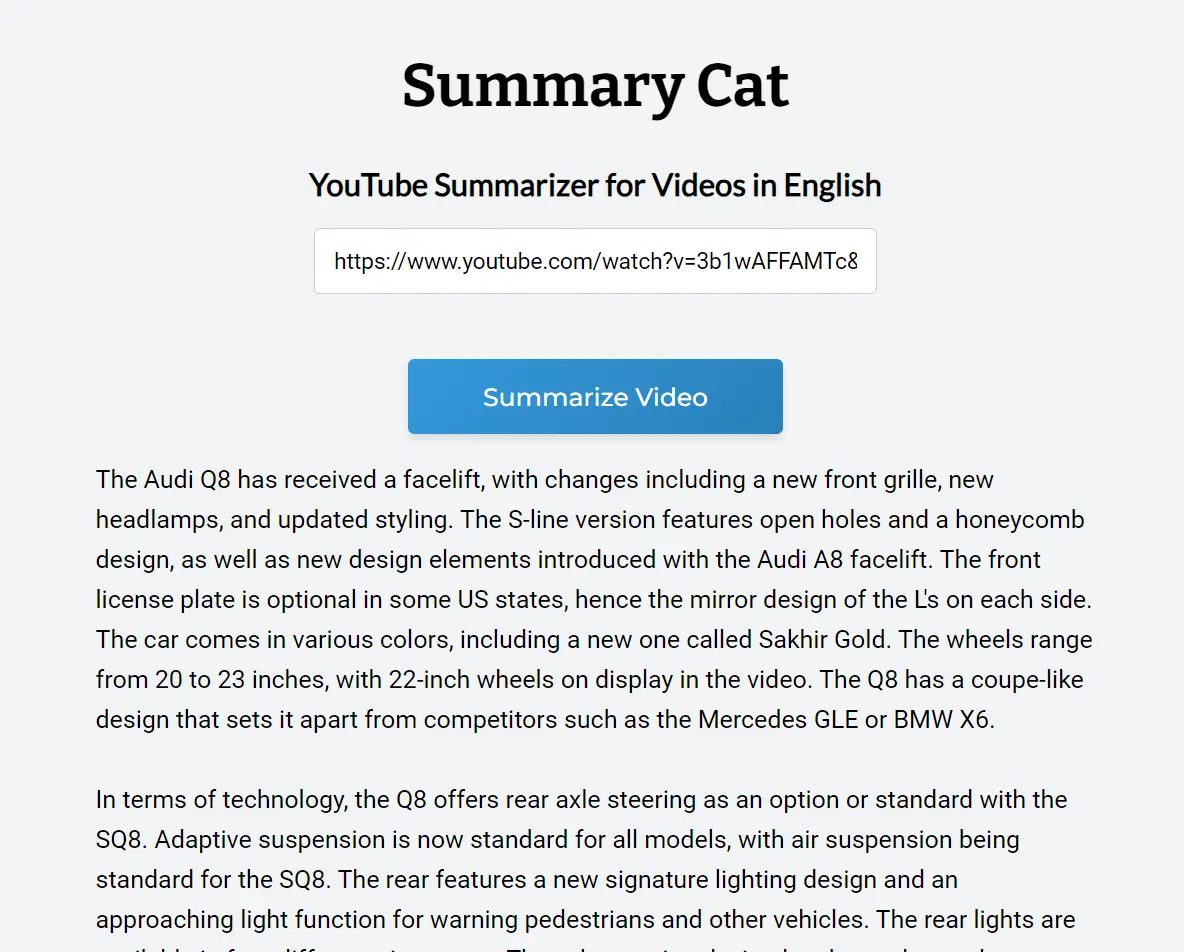 Quickly Summarize YouTube Videos Summary Cat