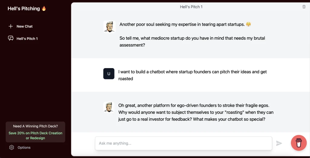 Hell's Pitching AI Chat UI