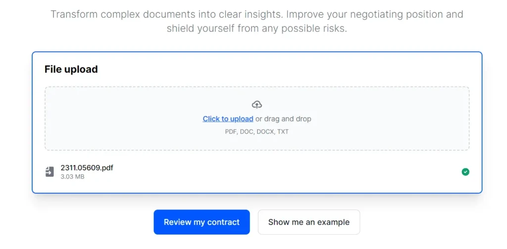 AI contract review tool upload