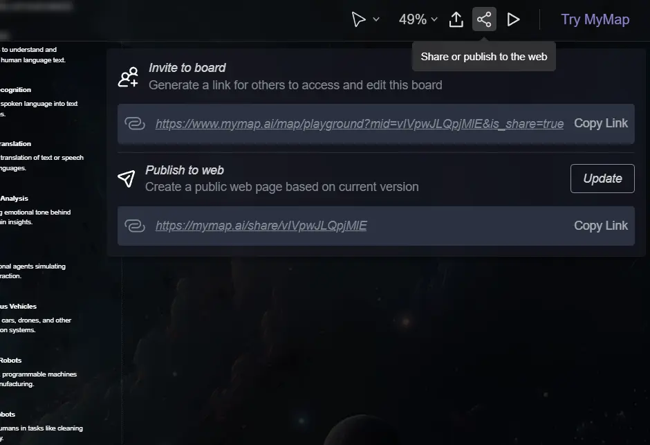 AI mindmap generator publish share