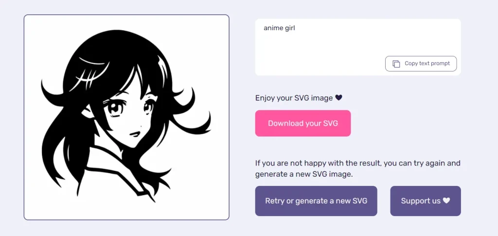 Text To SVG AI Anime Girl Result
