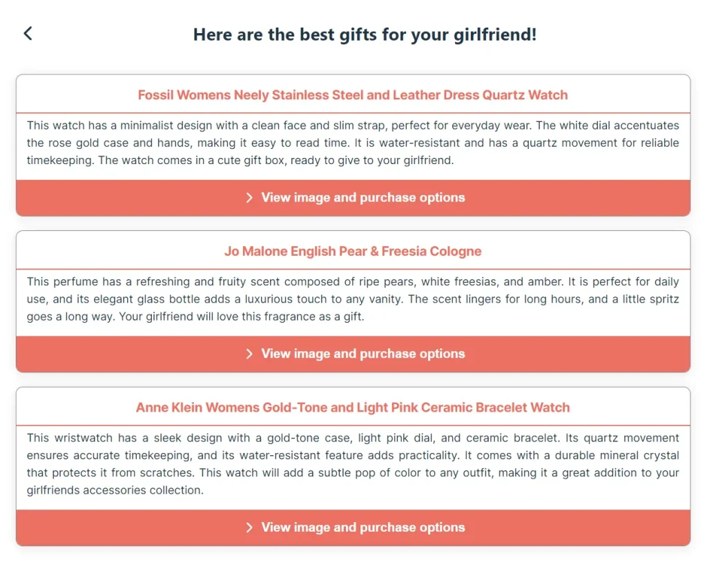 Giftruly AI Gift Finder Result