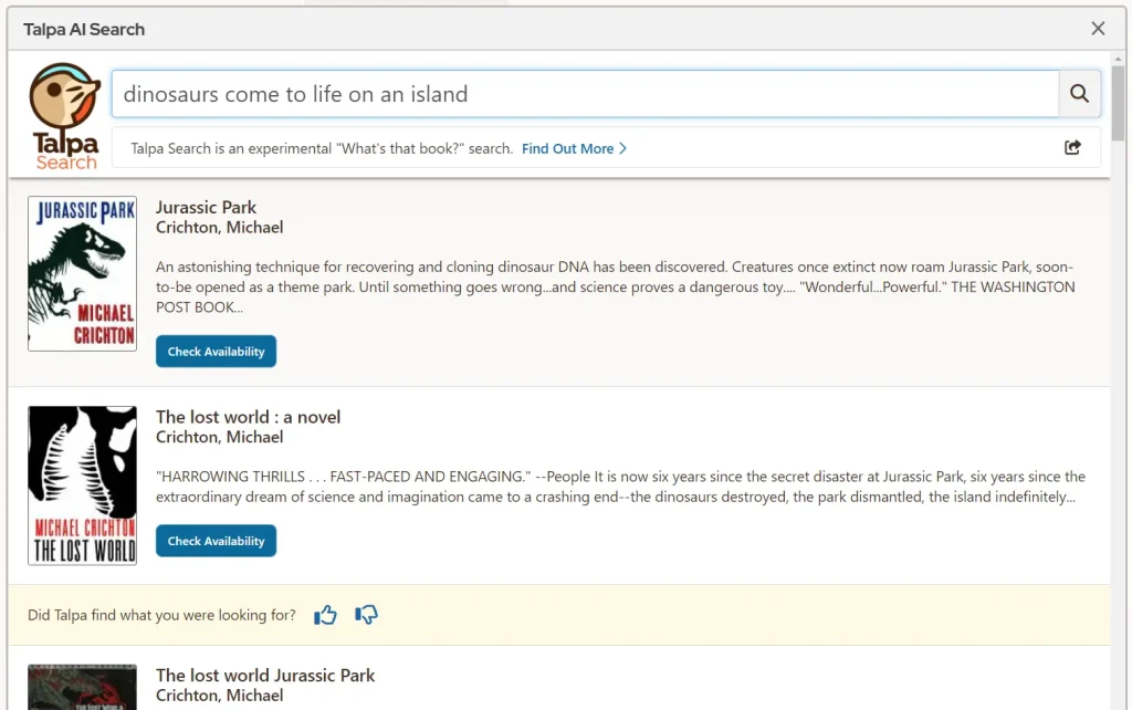 Talpa AI Library Search Result