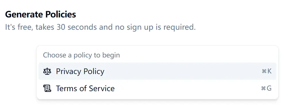 Free Privacy Policy & Terms of Service Generator Choose