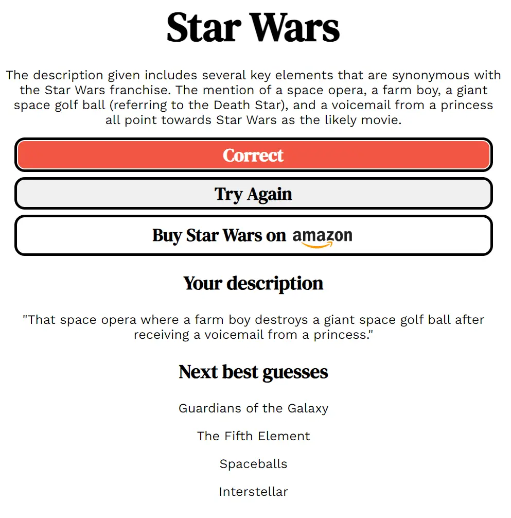 Guess My Movie Result