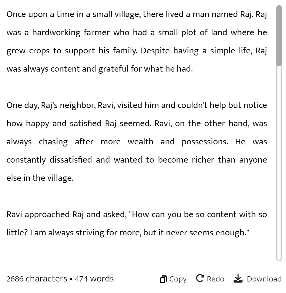 AI Story Generator Result