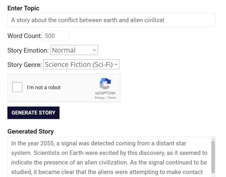 Fast Short Story Generator Based On AI