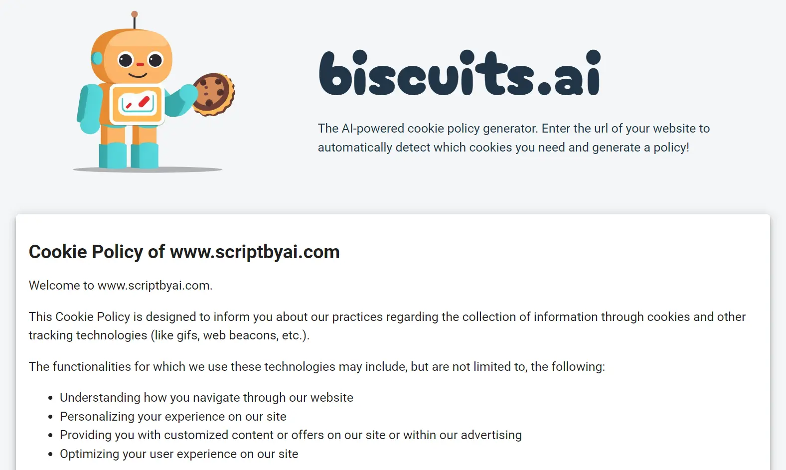 Free AI-powered Cookie Policy Generator Biscuits