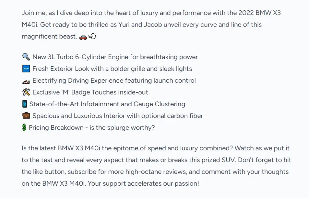 Free Youtube Video Description Generator Result