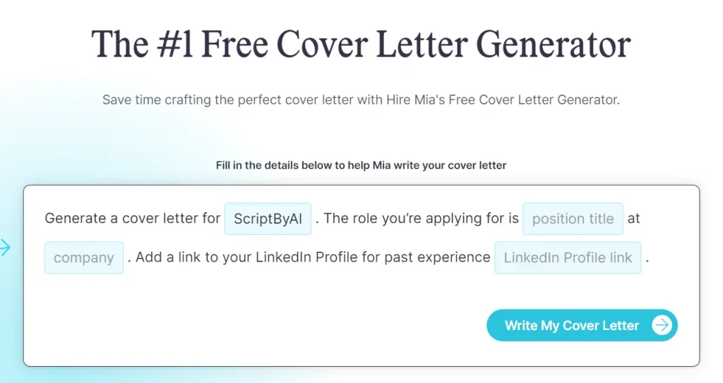 Hire Mia Cover Letter Generator