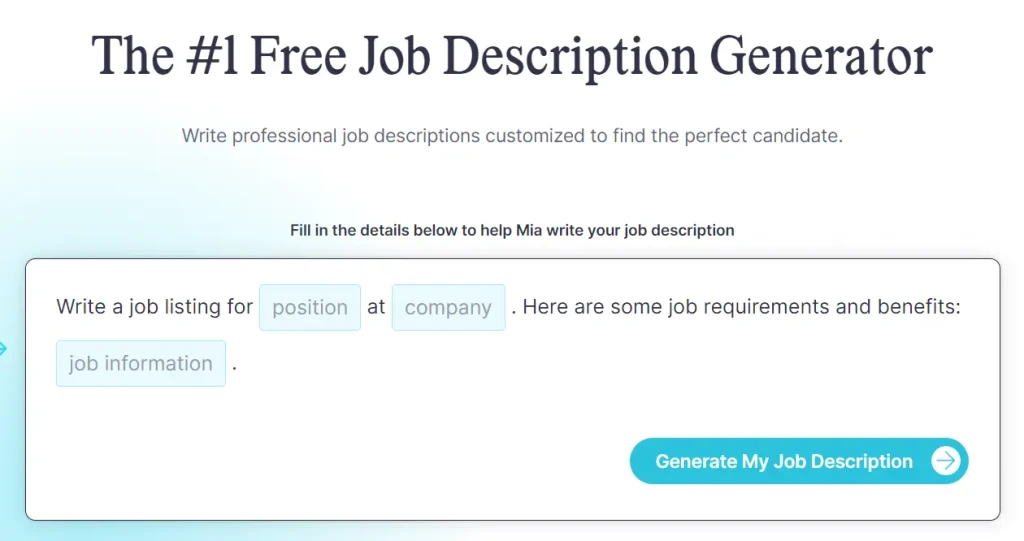 Hire Mia Job Description Generator