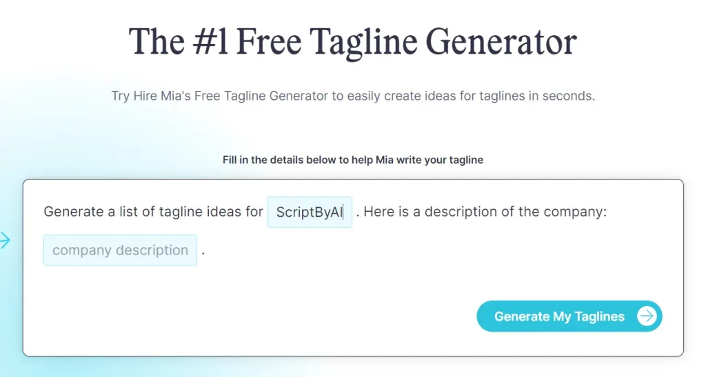Hire Mia Tagline Generator