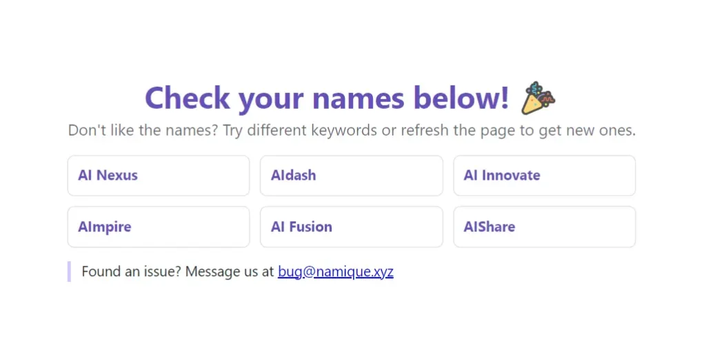 Namique AI Name Generator Result