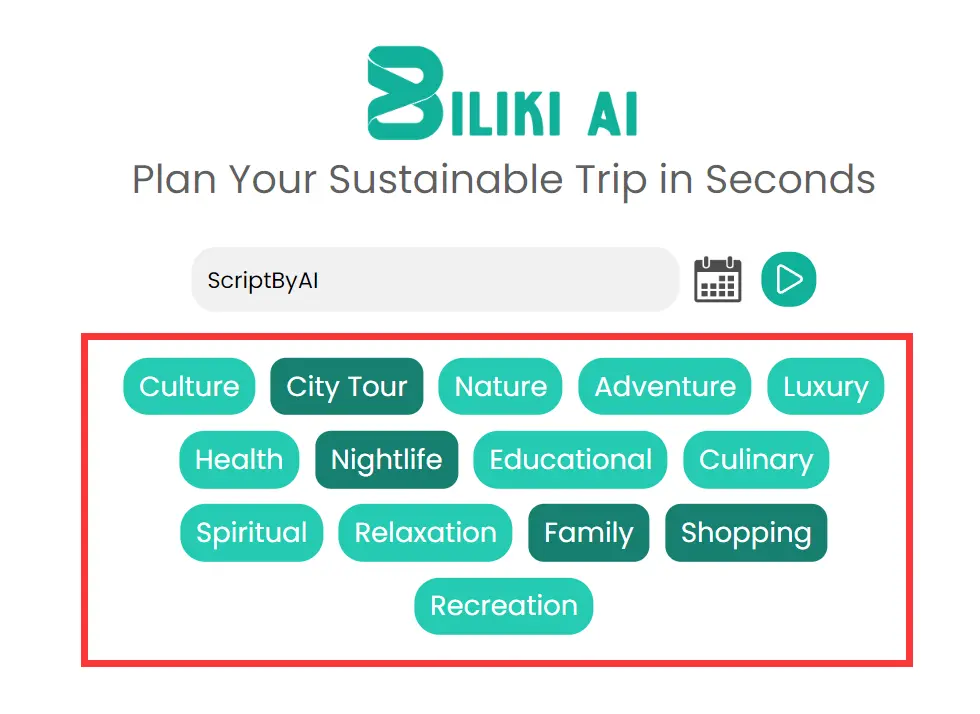 Biliki Trip Planner Interests