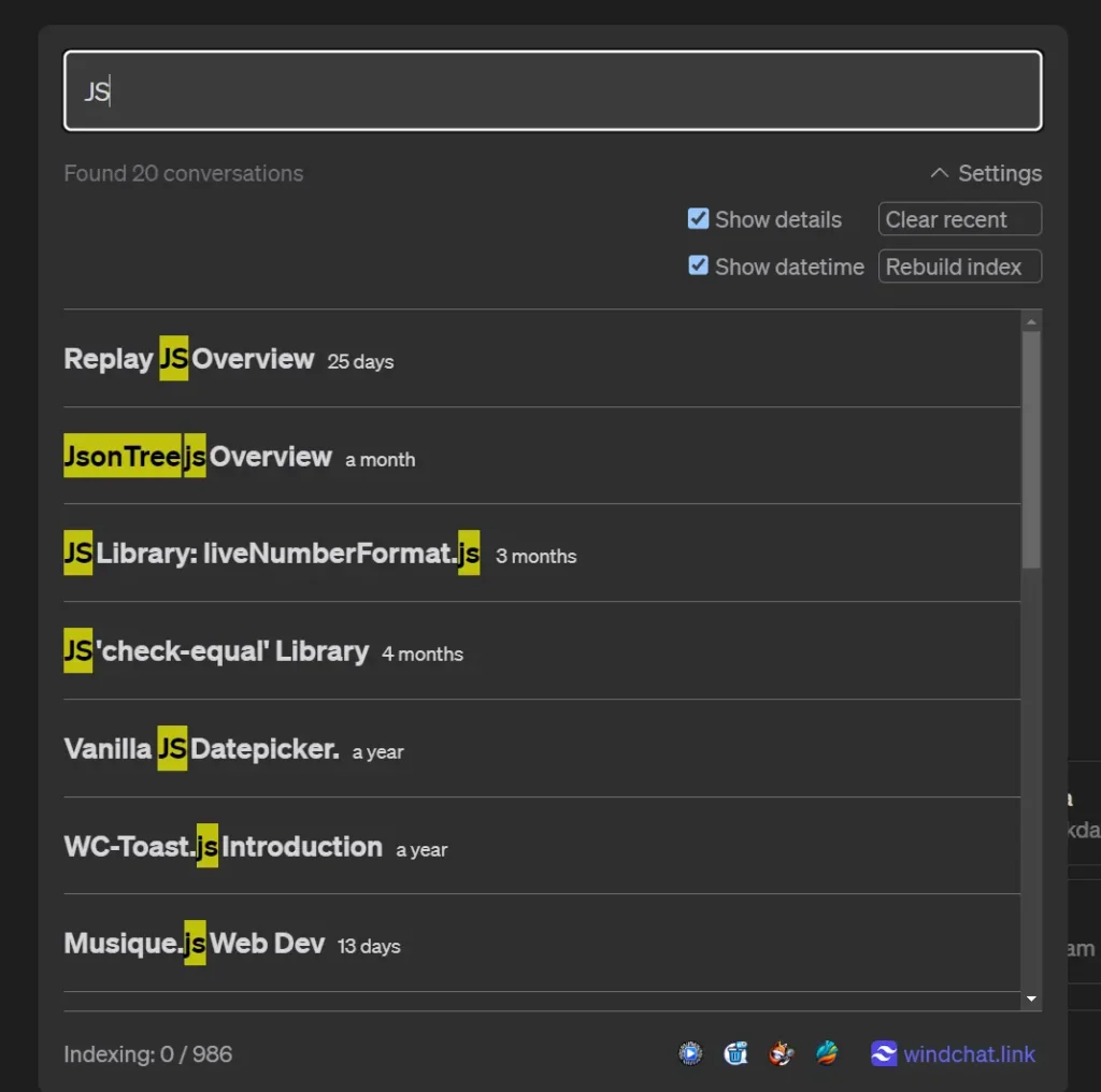 ChatGPT Conversation History Search Result