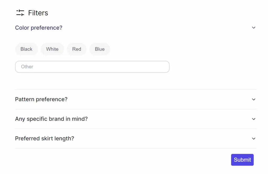 Claros AI Shopping Assistant Filters