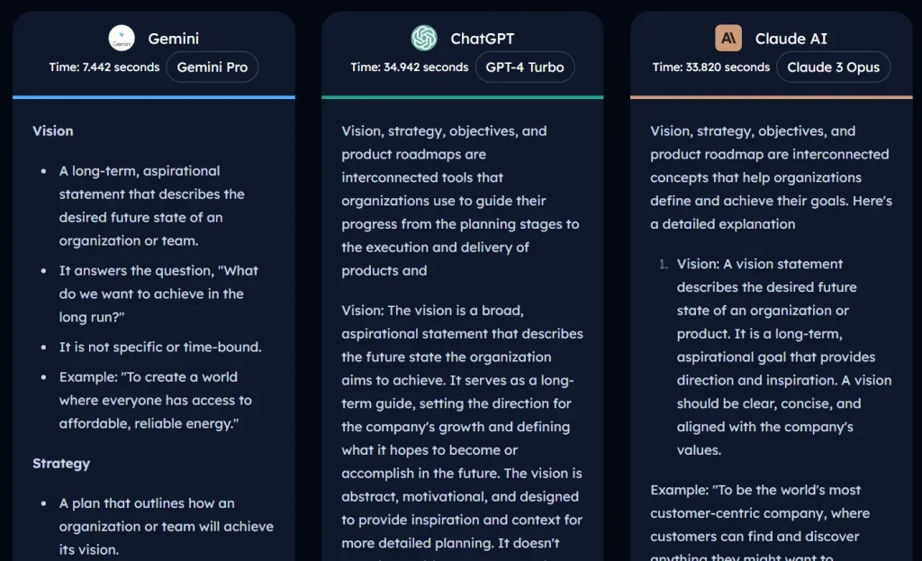 Compare GPT Gemini Claude Result