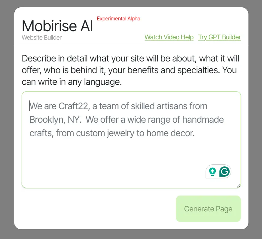 Mobirise AI Website Generator Prompt