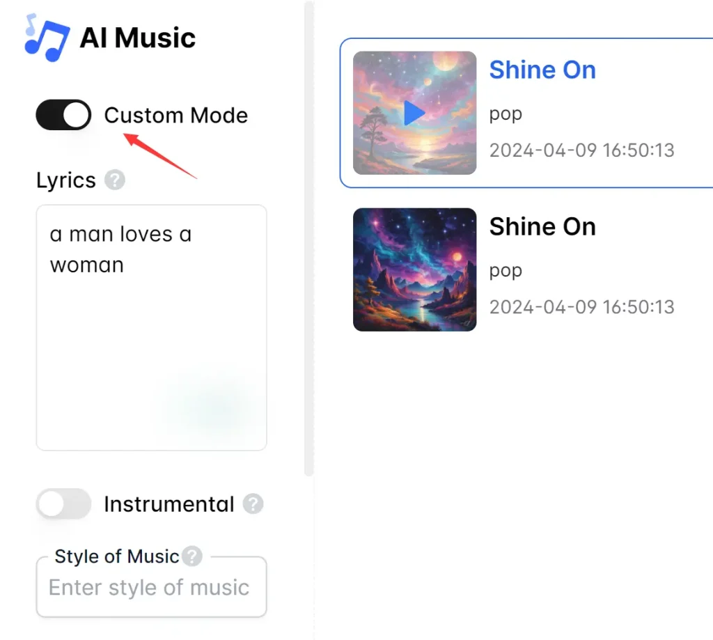 Suno AI Music Generator Custom Mode