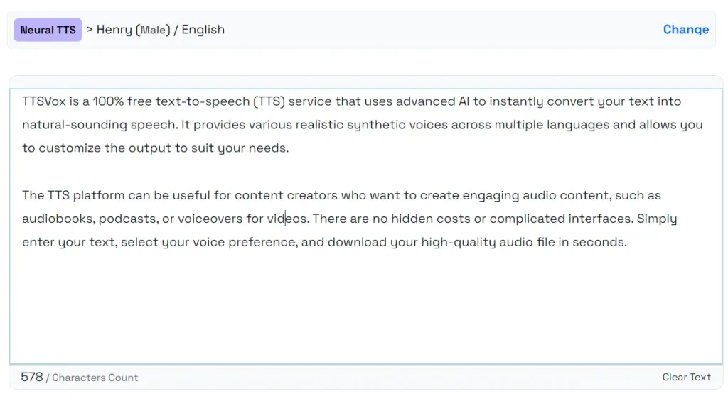 TTSVox Text To Speech Enter
