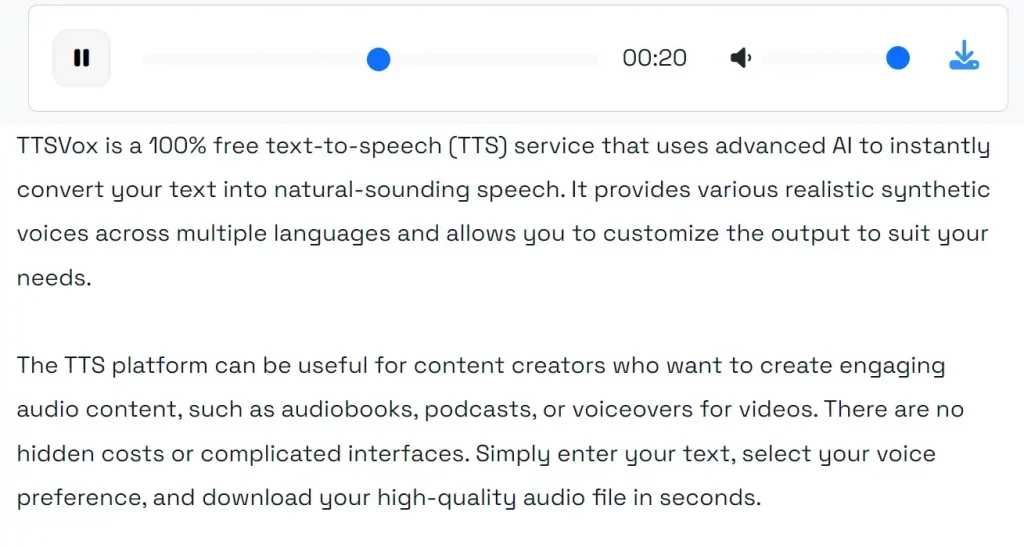 TTSVox Text To Speech Result