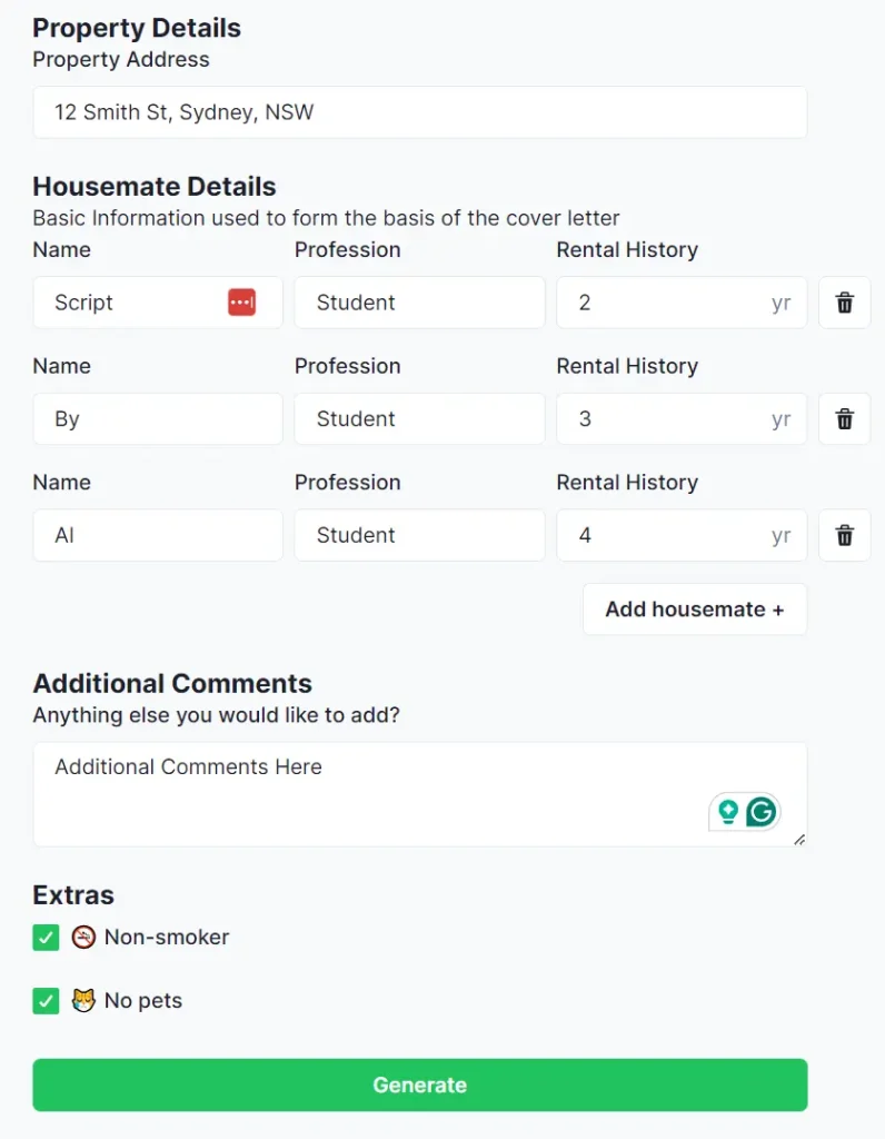 AI Rental Cover Letter Enter Info