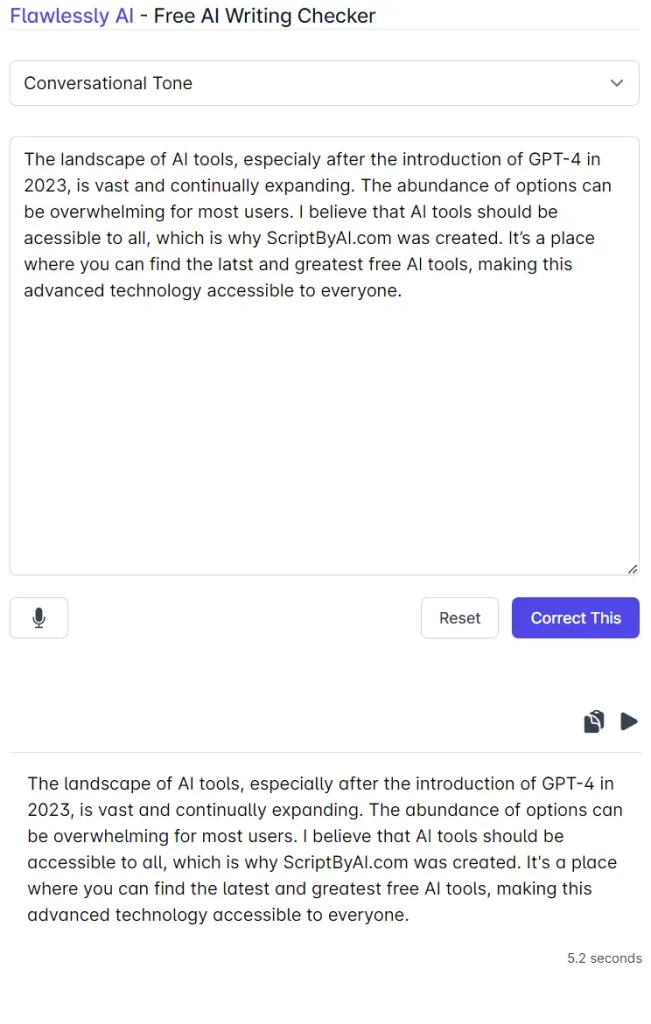 Flawlessly AI Writing Assistant Result
