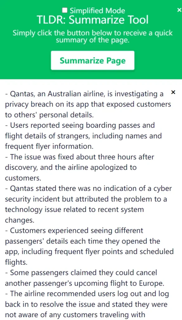 TLDR AI Summarize Tool Result
