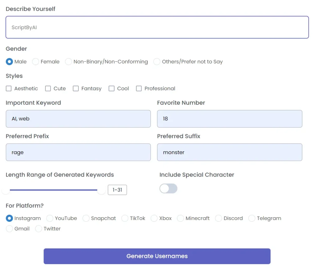Username Generator AI Fill In Form