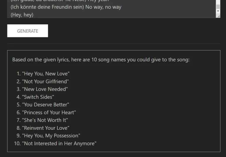 AI Song Name Generator Girlfriend Title