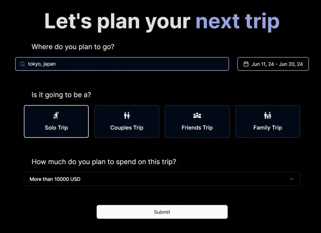 Hadana Trip Planner Enter Details