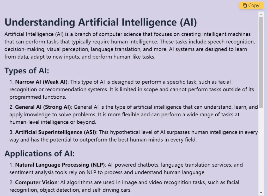 AI Answer Generator Response