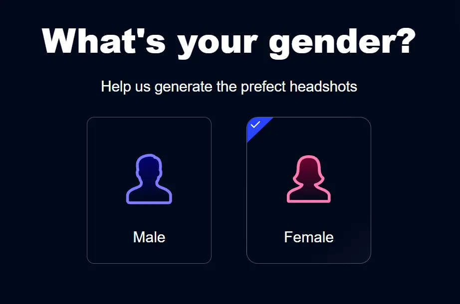 Supawork AI headshot generator select gender