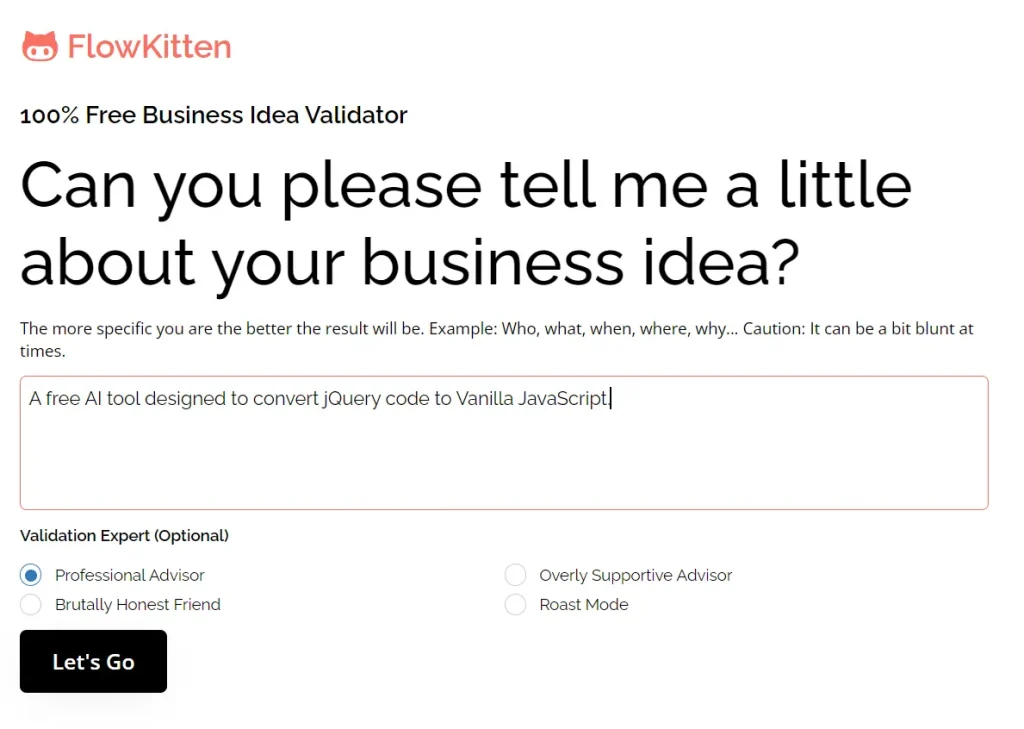 FlowKitten AI Business Idea Validator Prompt