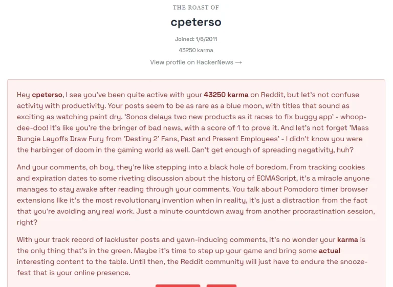 roast-hackernews-profile