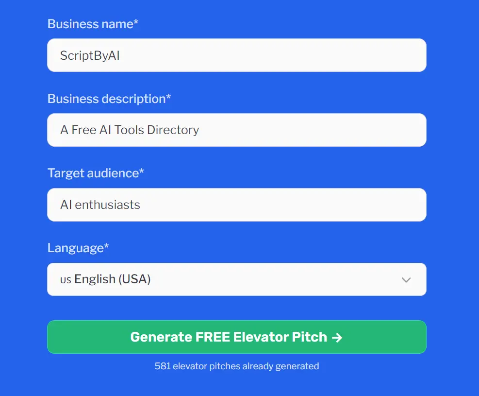 FREE Elevator Pitch Generator Input