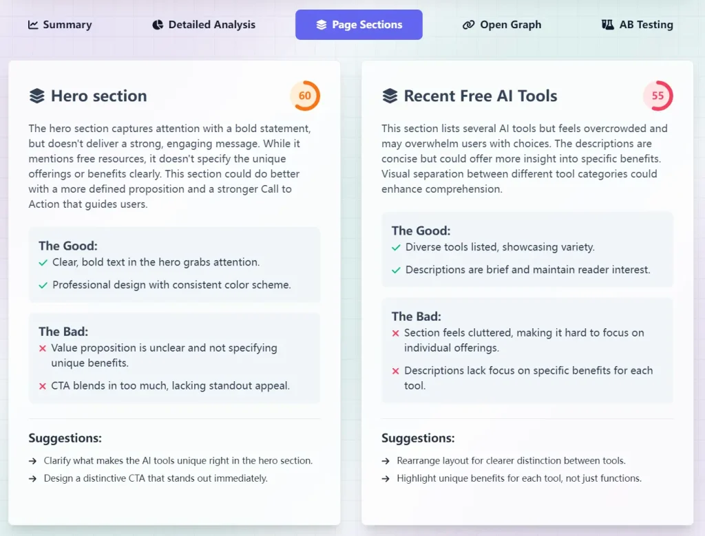 Landing Analyze AI Page Sections
