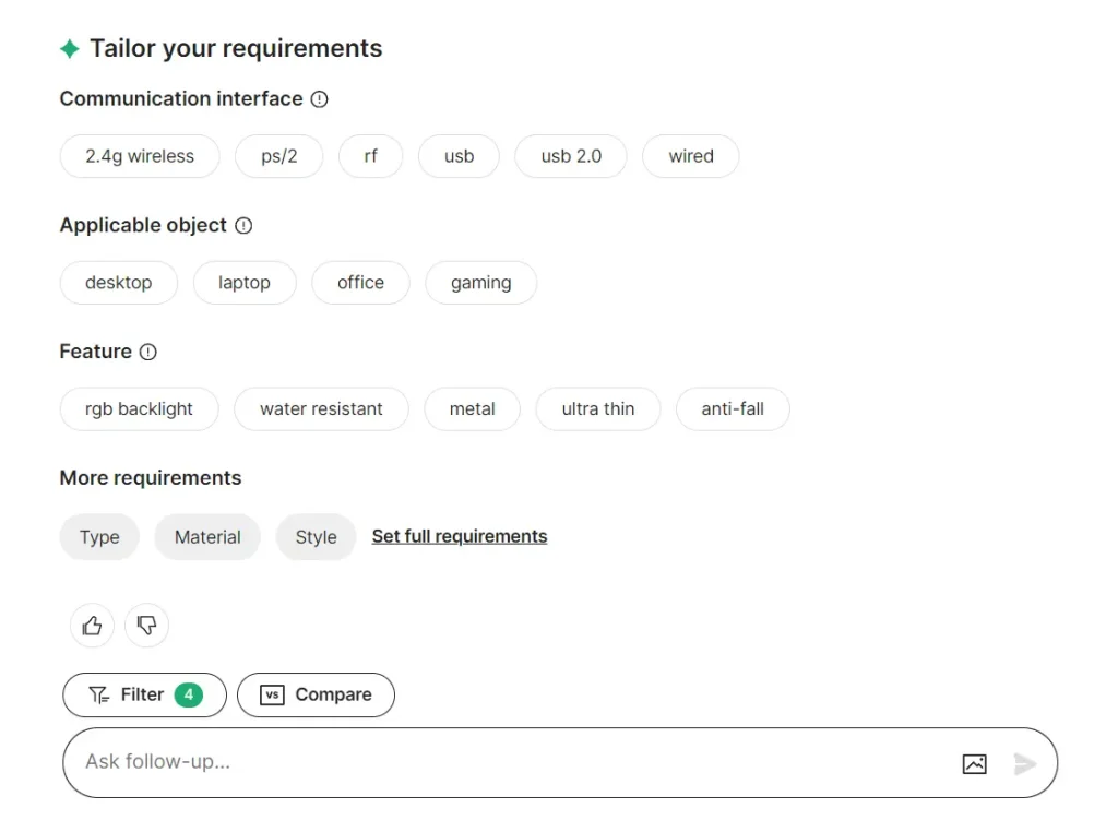 Accio Keyboard Result Filter