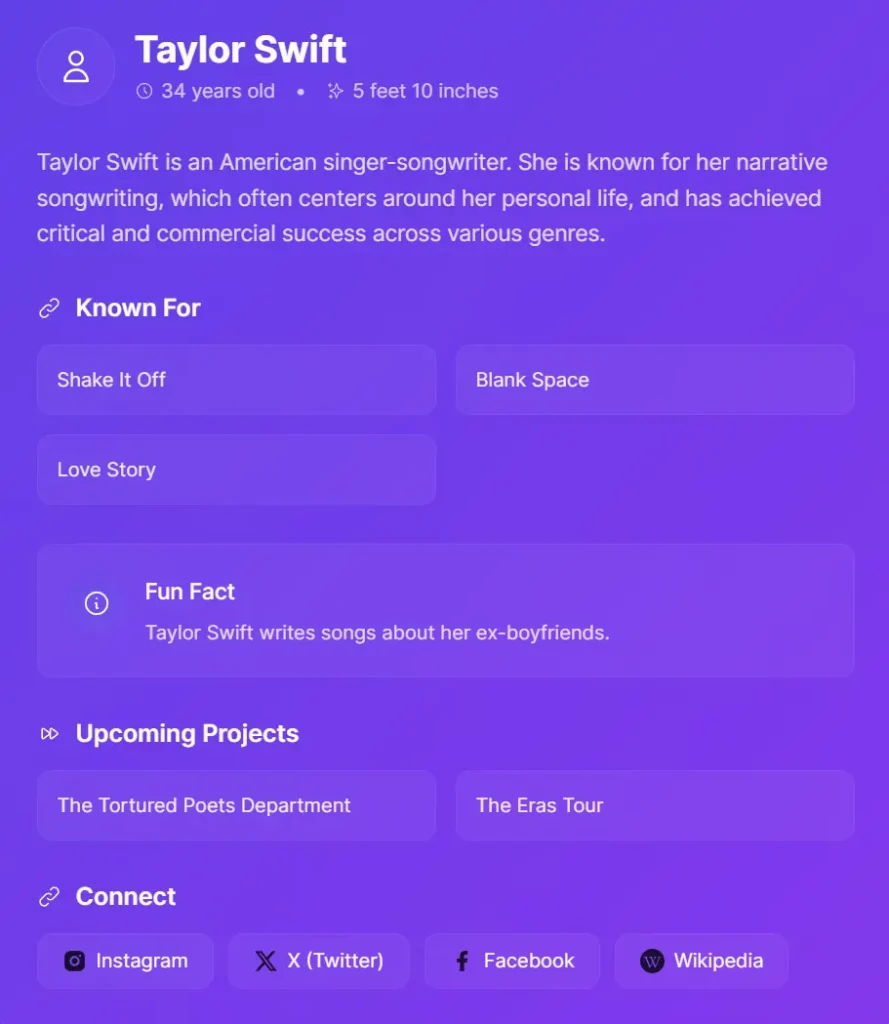 Celebrity Face Identifier AI Taylor Result