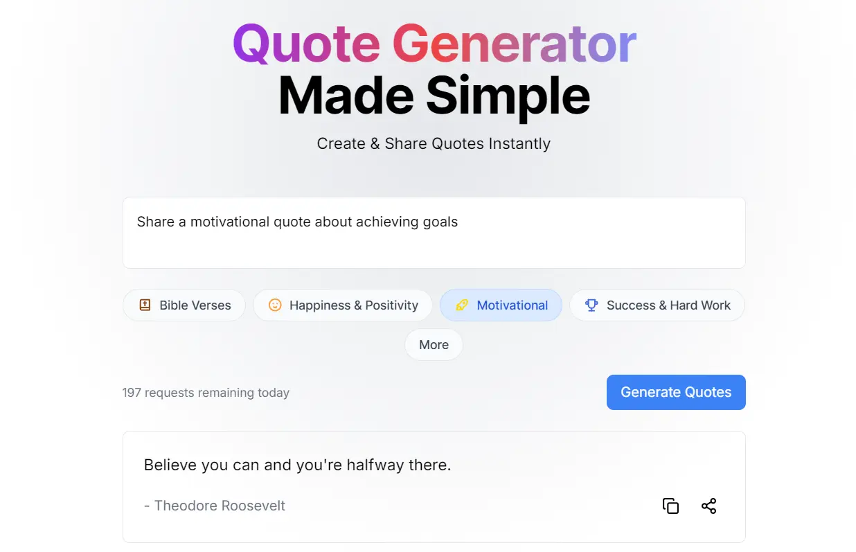 200 Free Quotes Daily for Content Creators - Free AI Quote Generator