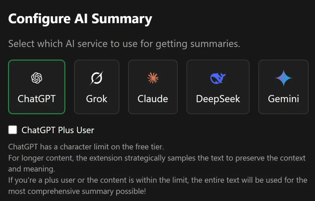 justTLDR extension Select AI Chatbot