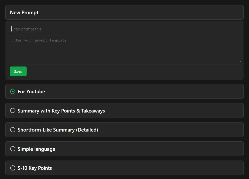 justTLDR extension Select Prompt Template