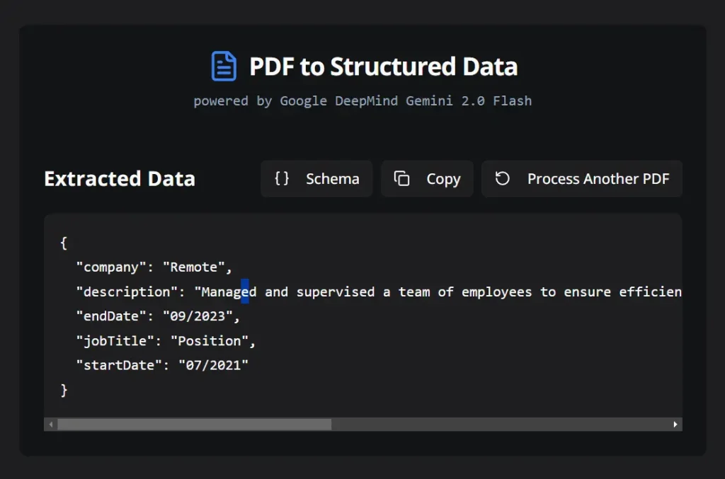 PDF to Structured Data Result