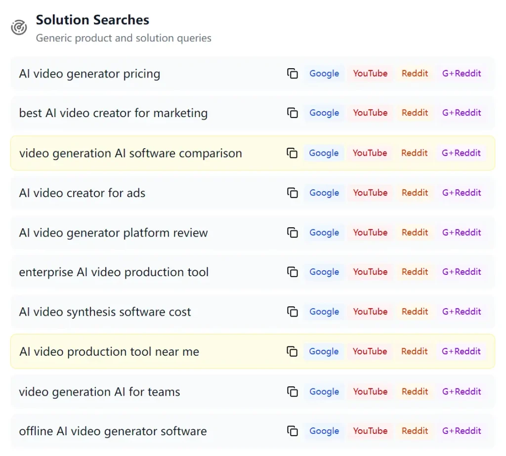 querygold Solution Searches