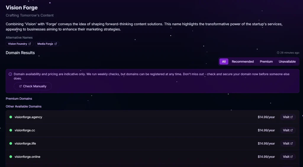 Startup Name Generator Result