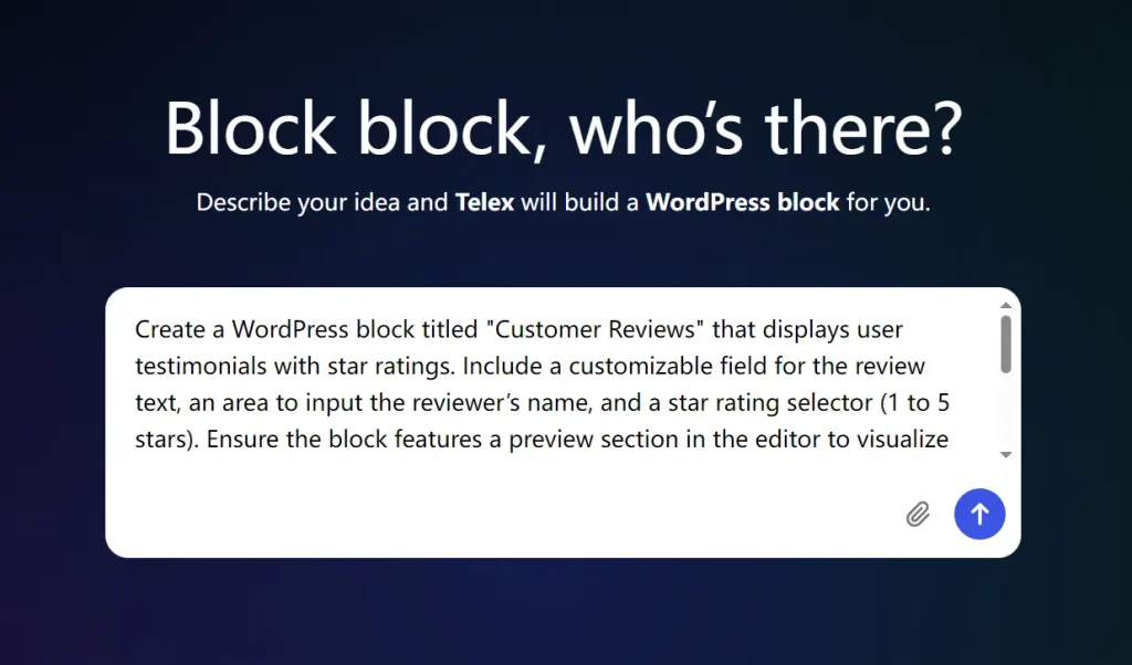 Telex WordPress Block Generate AI Prompt